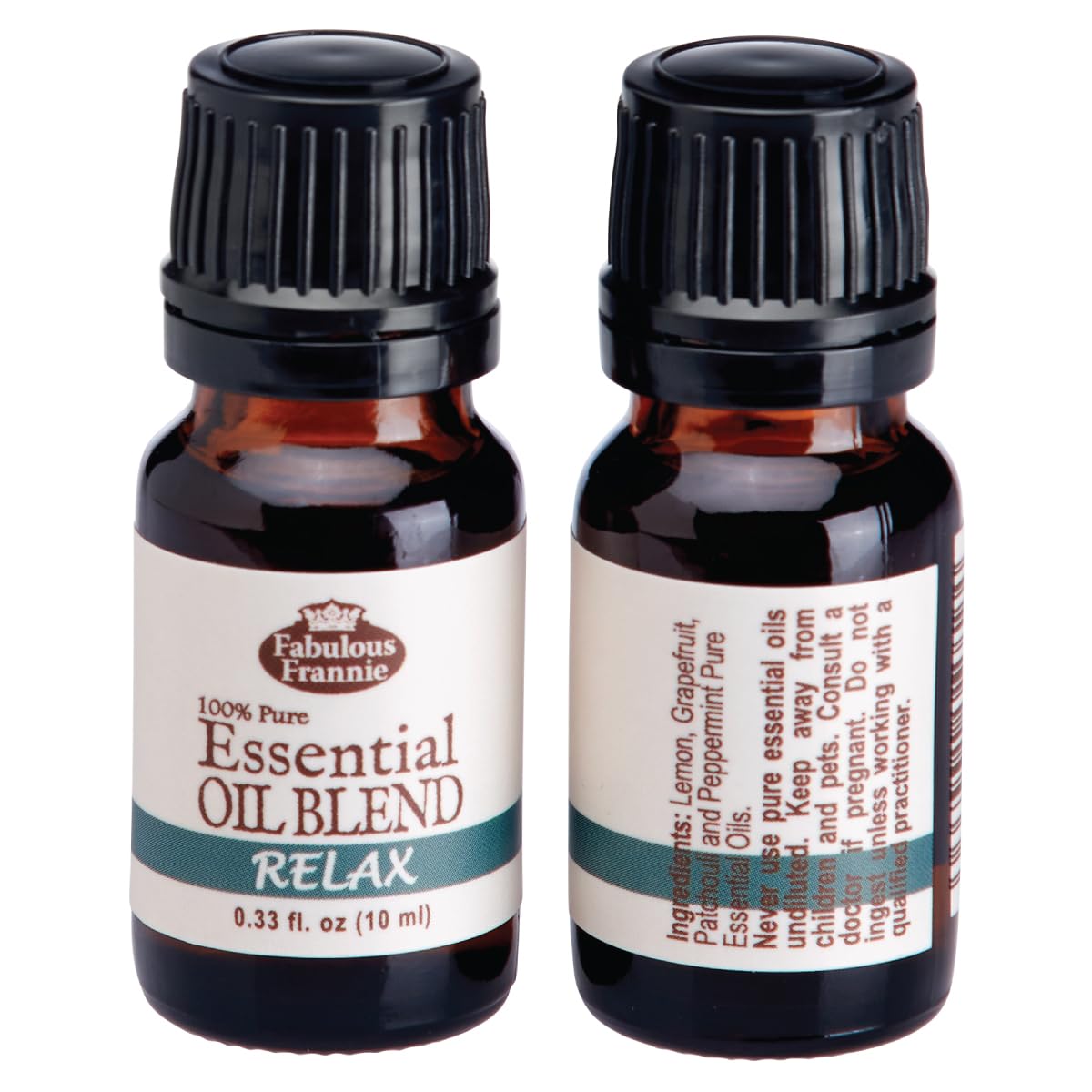 Fabulous Frannie Relax oil in amber bottle with euro dropper for precise use.