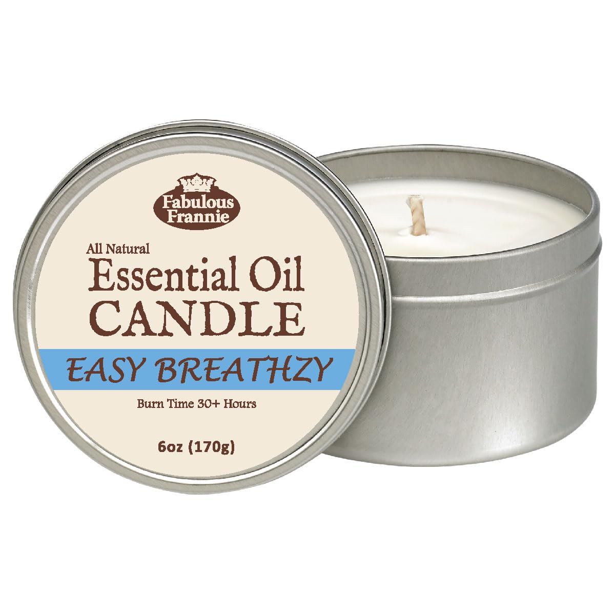 Fabulous Frannie travel tin candle with pure essential oils for a natural, refreshing fragrance