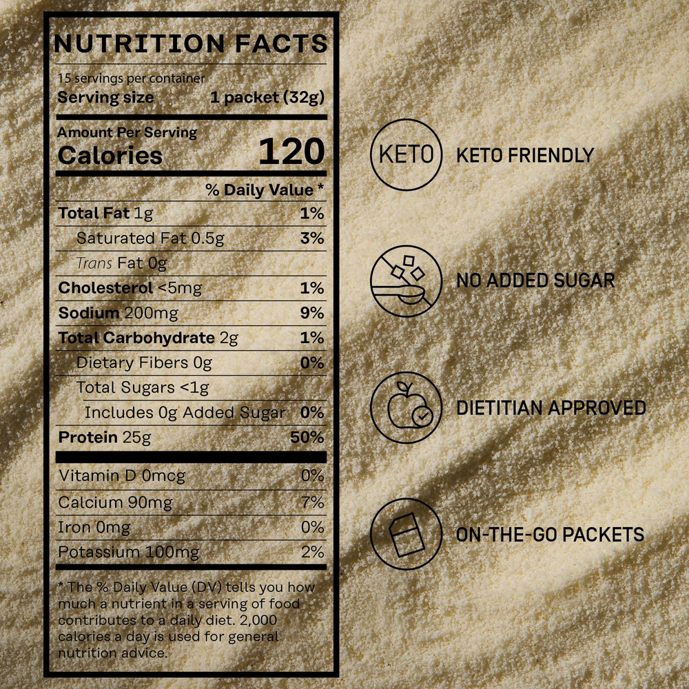 Factor Form Keto-friendly whey powder on the counter near berries