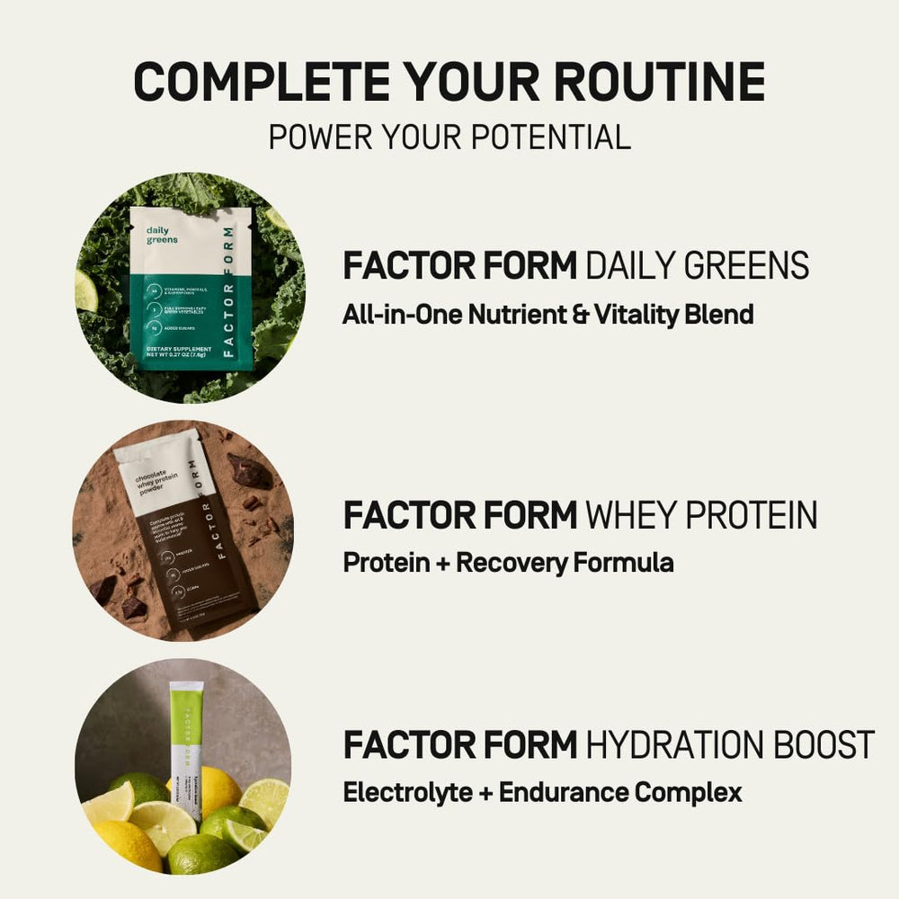 Factor Form Vanilla flavor packets displayed in sleeve for portability