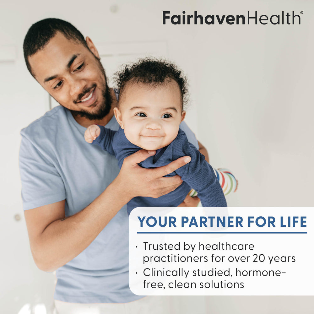 Fairhaven Health FertilAid for Men zinc and CoQ10 highlight antioxidant nutrients.