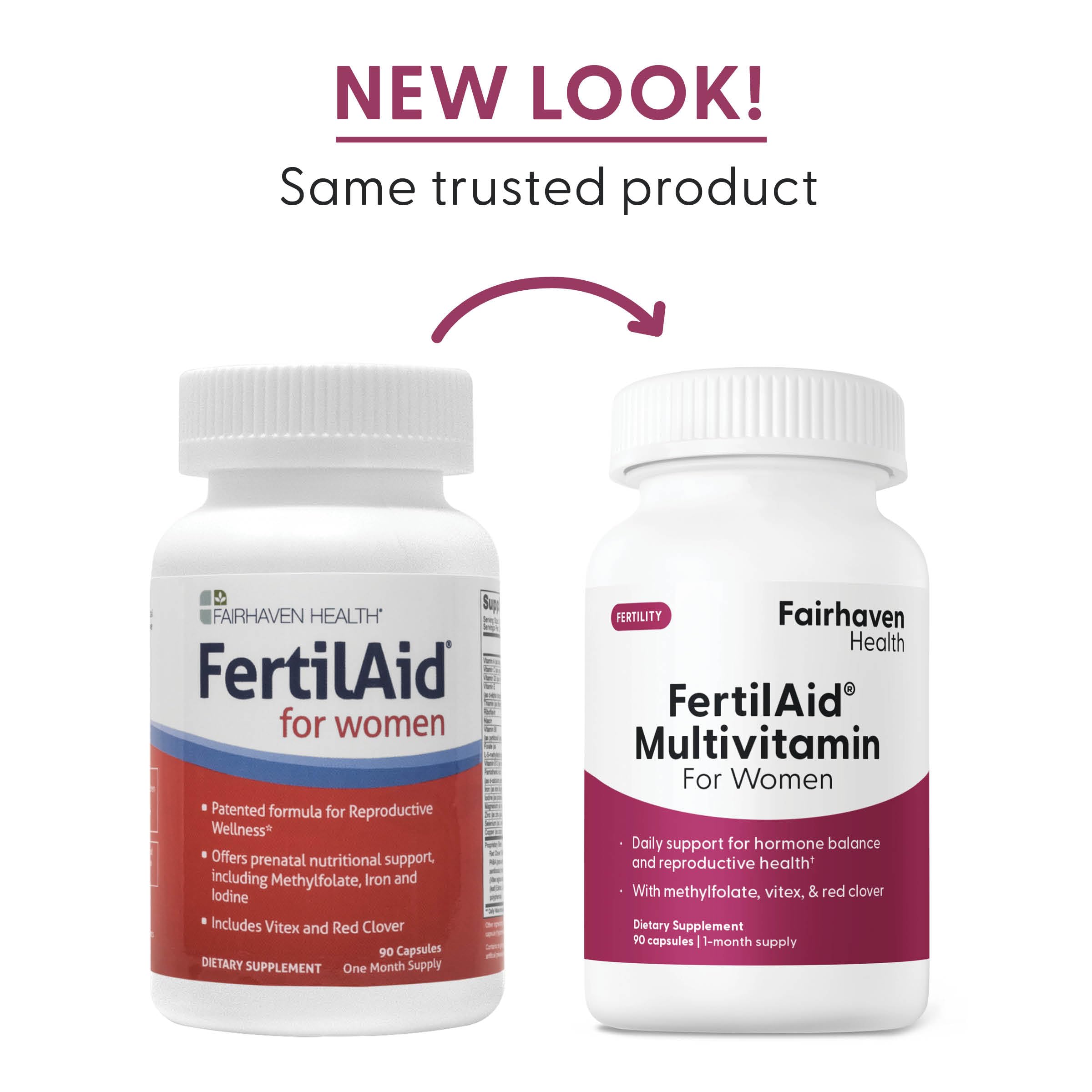 FertilAid for Women collection display shows bottle and capsules together.
