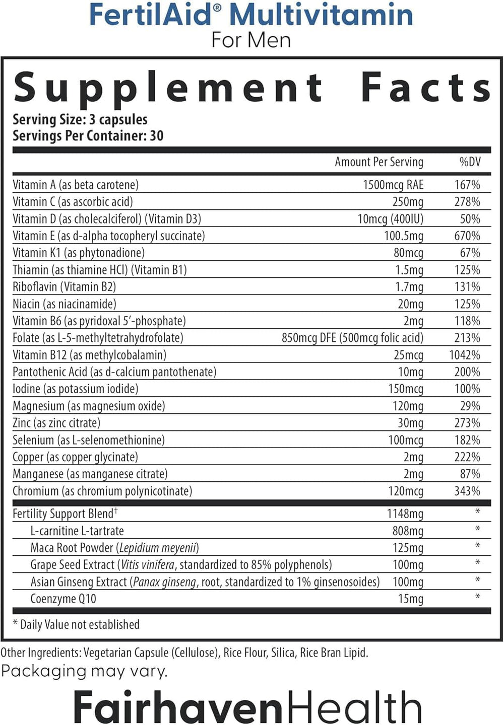 Fairhaven Health FertilAid CountBoost bottle label highlights fertility-supporting ingredients.