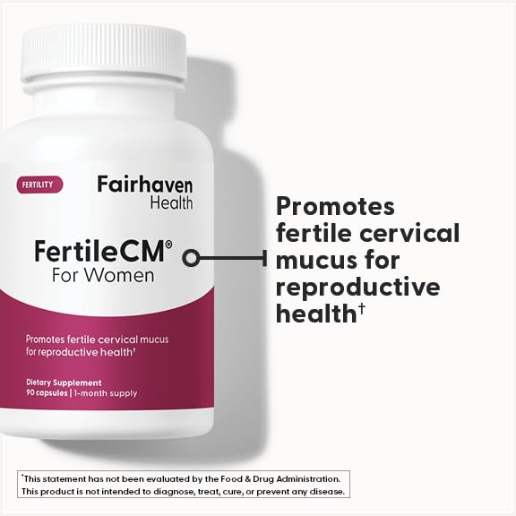 Fairhaven Health FertileCM bottle back with dosage directions for daily routine support