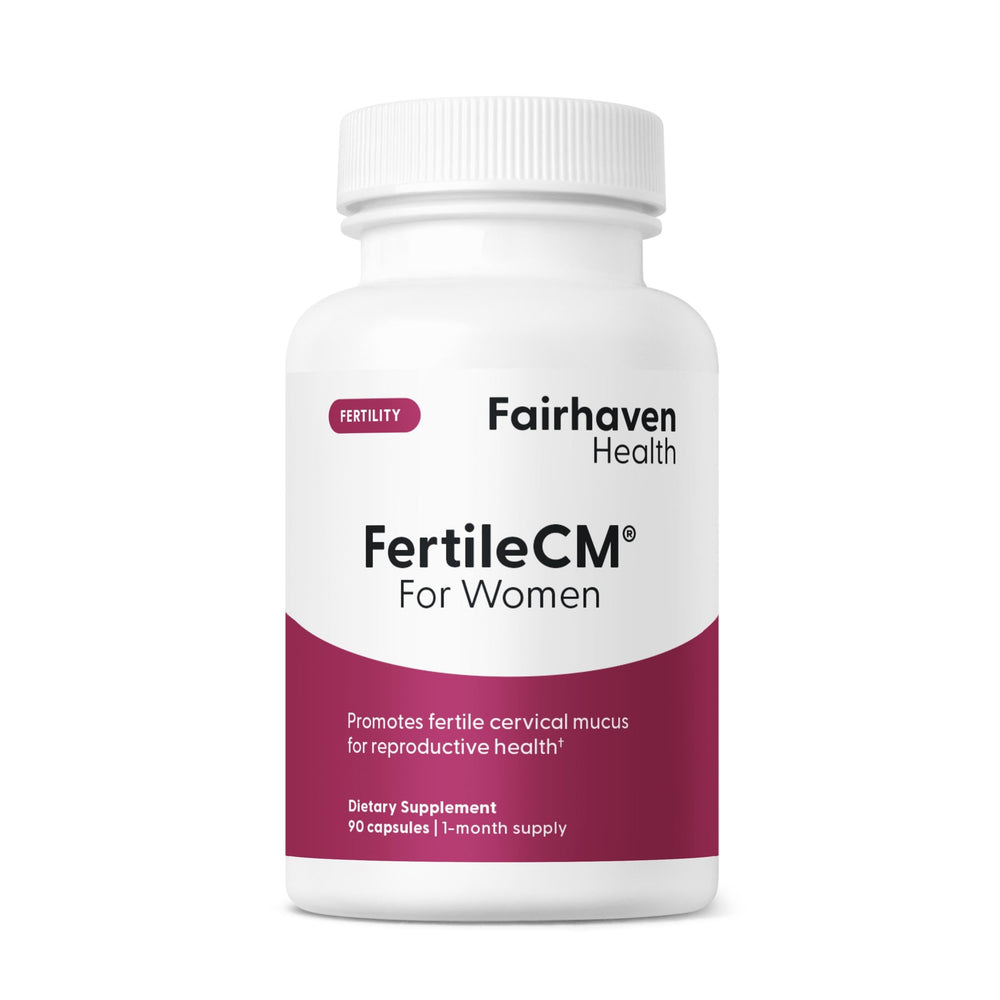 Fairhaven Health FertileCM bottle front showing product name and daily fertility support