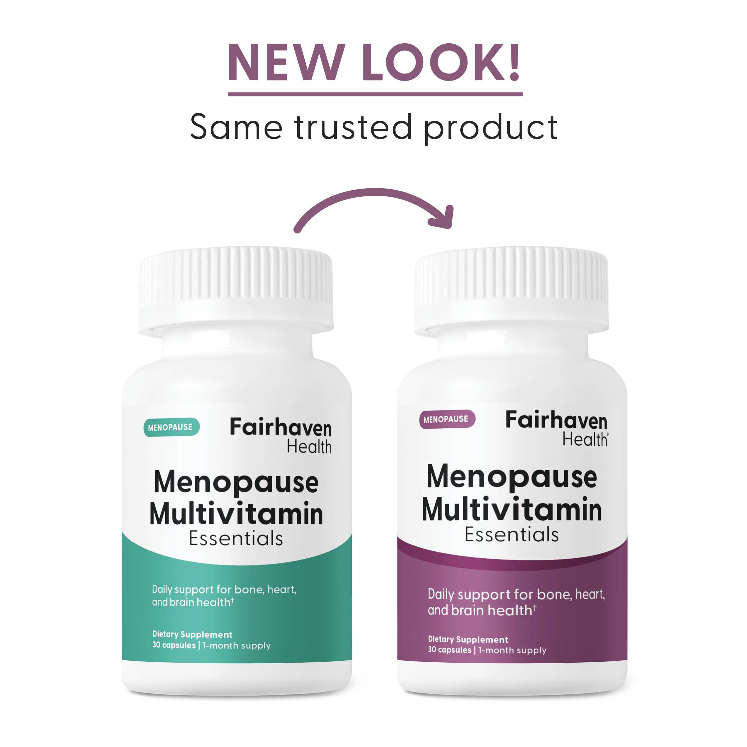 Fairhaven Health Menopause Multivitamin Essentials bottle cap close-up for freshness.