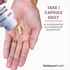 Fairhaven Health Menopause Multivitamin Essentials packaging highlights non-GMO vegan formula.