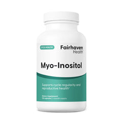 Fairhaven Health Myo-Inositol bottle with capsules for daily wellness support.