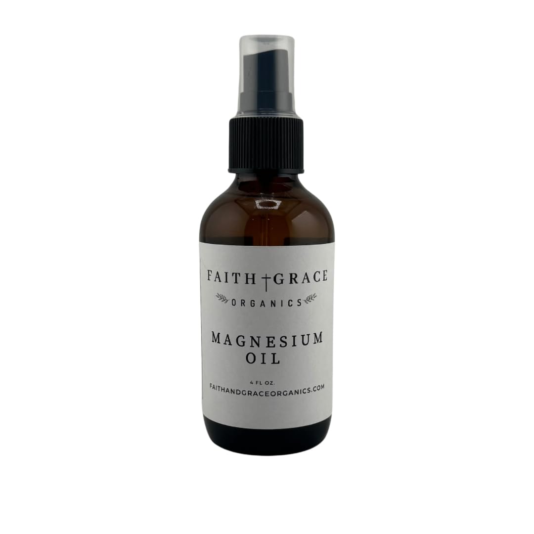 Faith and Grace Organics magnesium oil spray bottle for targeted topical use.