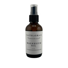 Faith and Grace Organics magnesium oil spray bottle for targeted topical use.