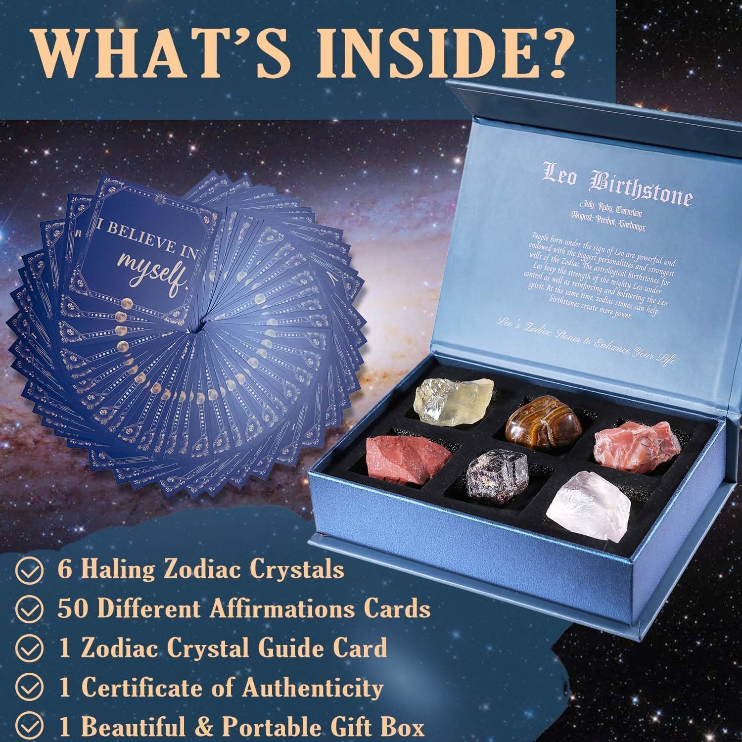 Faivykyd Leo meditation scene with crystals for calm focus.