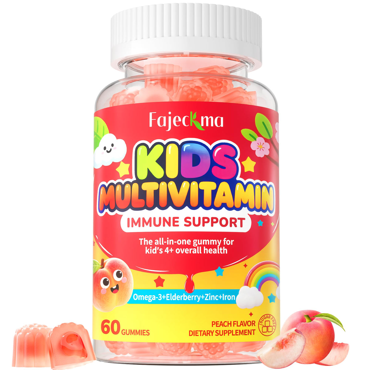 Fajeckma kids multivitamin gummies bottle showing colorful chews for daily immune support