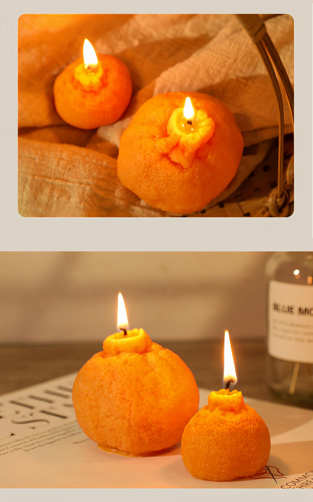 FANBODTA orange candle wax layer detail highlights dual soy-paraffin formula.