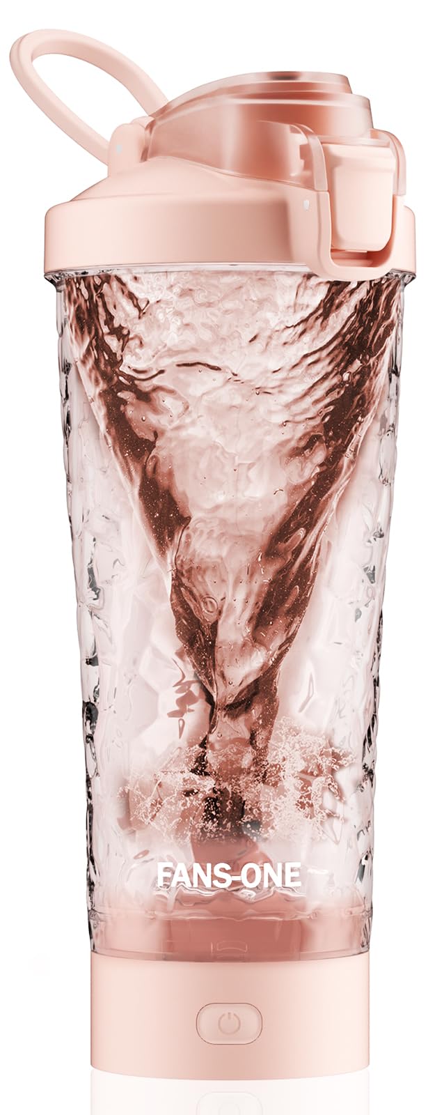 Fans-One electric shaker bottle with pink lid for on-the-go protein shakes.