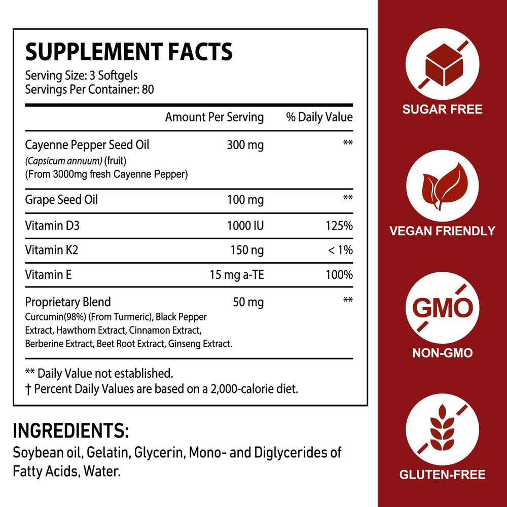 Fanshi Cayenne Pepper Softgels bottle label showing vitamins D3 and E