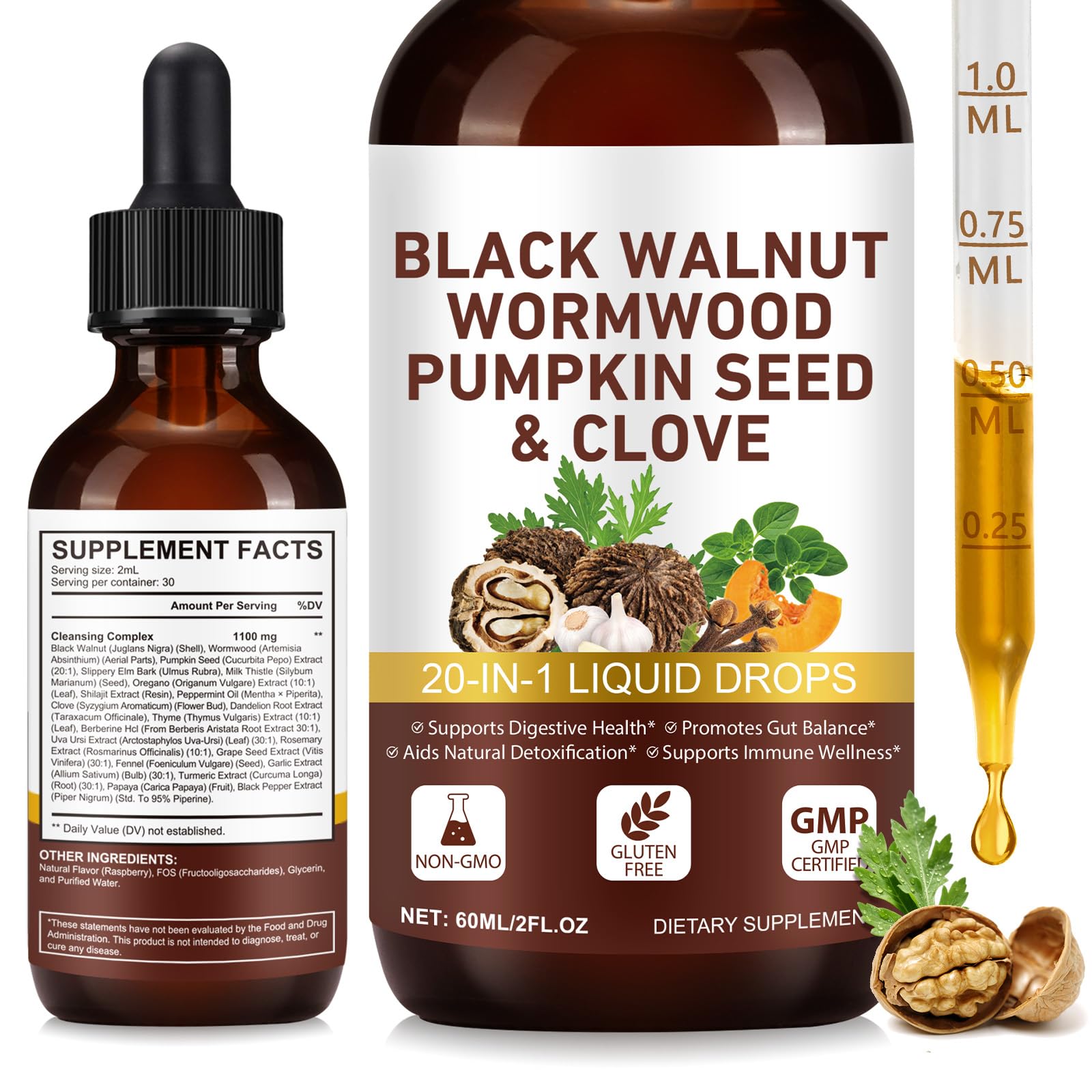 Fanshi Wormwood Black Walnut Clove Cleanse bottle on shelf for digestive balance