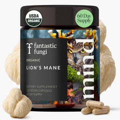 Fantastic Fungi Lions Mane bottle promotes daily focus and mental clarity.