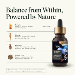Bottle cap view of whole mushroom essence highlighting full-spectrum extract.