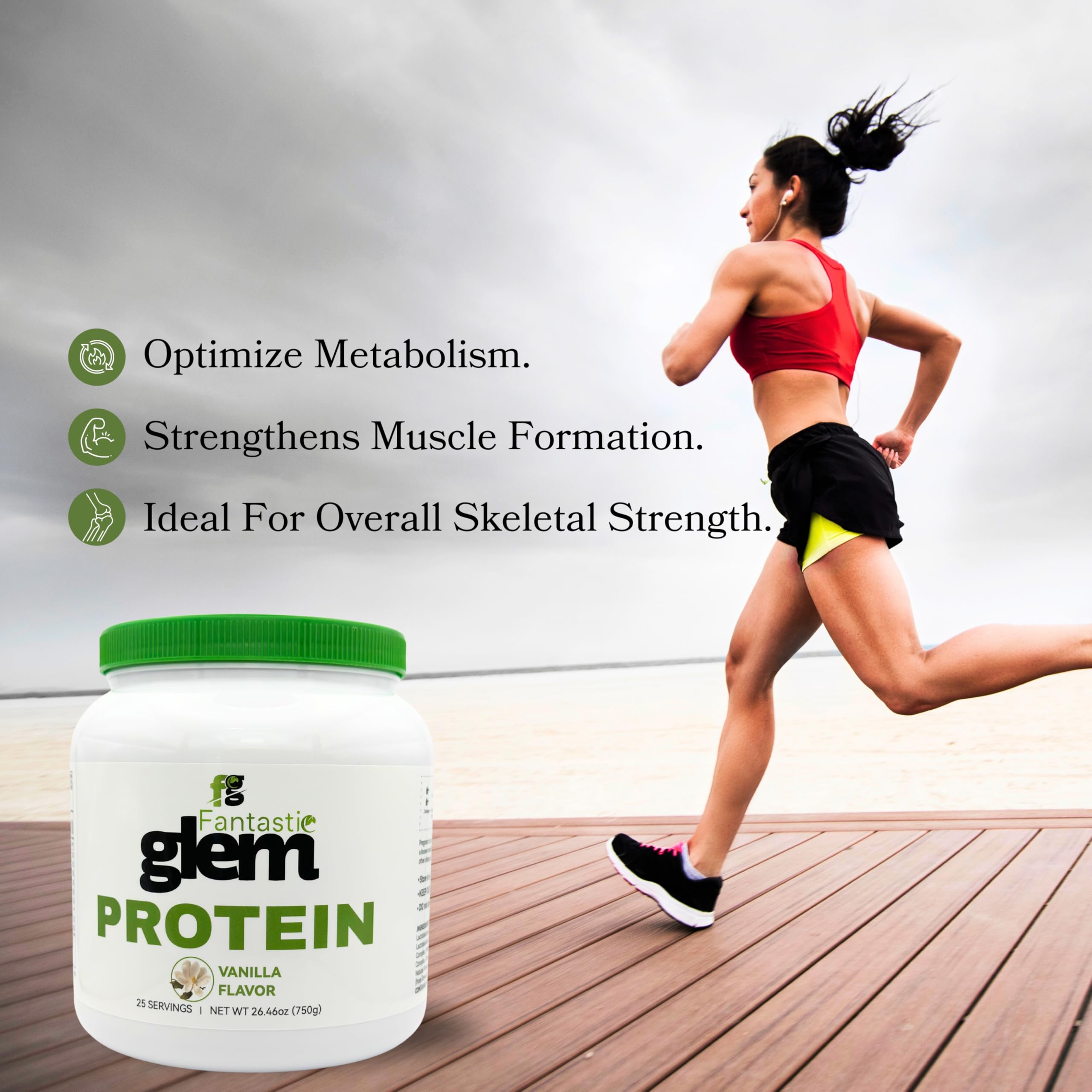 Fantastic Glem protein powder scoop dispensing a 20g serving for convenient workouts.