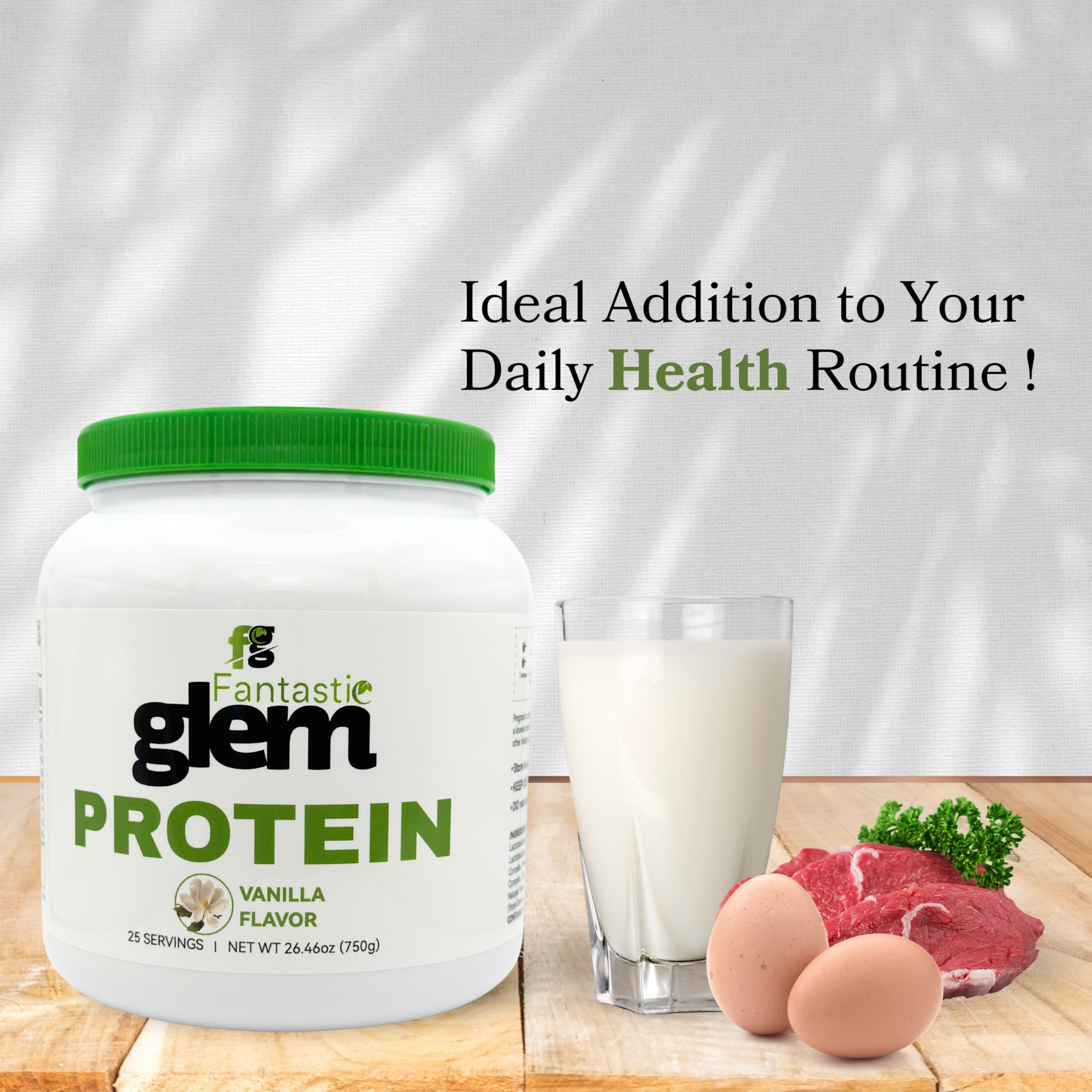 Fantastic Glem vanilla powder blended into a refreshing protein shake.