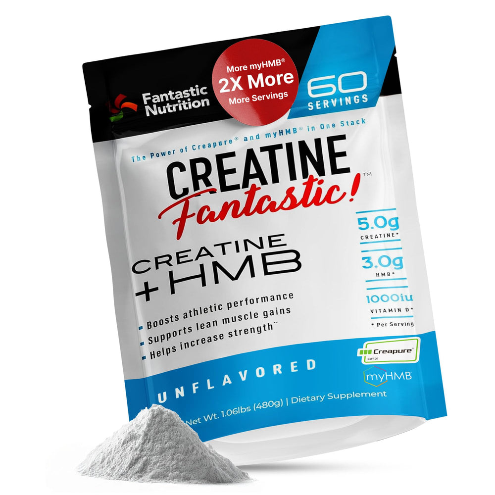 Fantastic Nutrition creatine-hmb powder bottle highlights purity and strength potential.