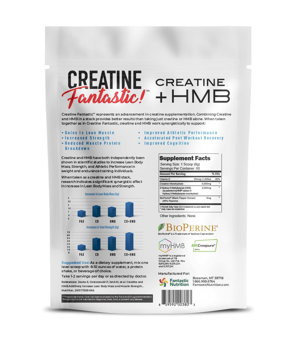Fantastic Nutrition creatine-hmb powder ready for endurance-focused workouts.
