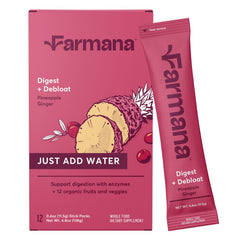 Farmana Debloating bottle pour demonstrates easy daily use for digestion support.