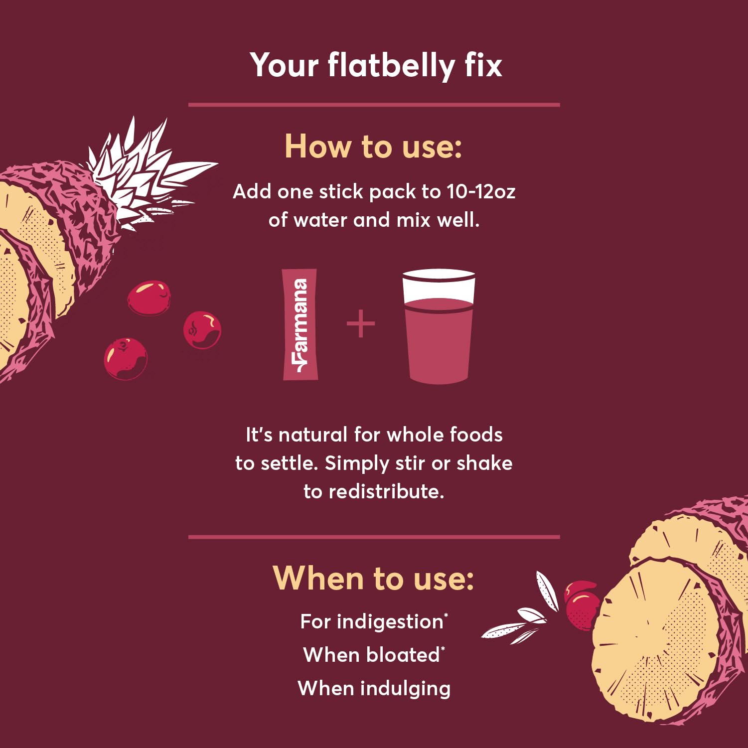 Farmana Debloating label closeup highlights enzyme and prebiotic blend.