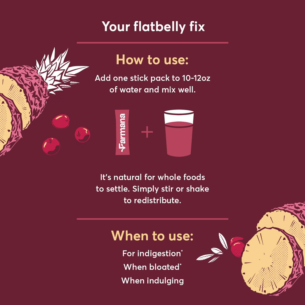 Farmana Debloating label closeup highlights enzyme and prebiotic blend.