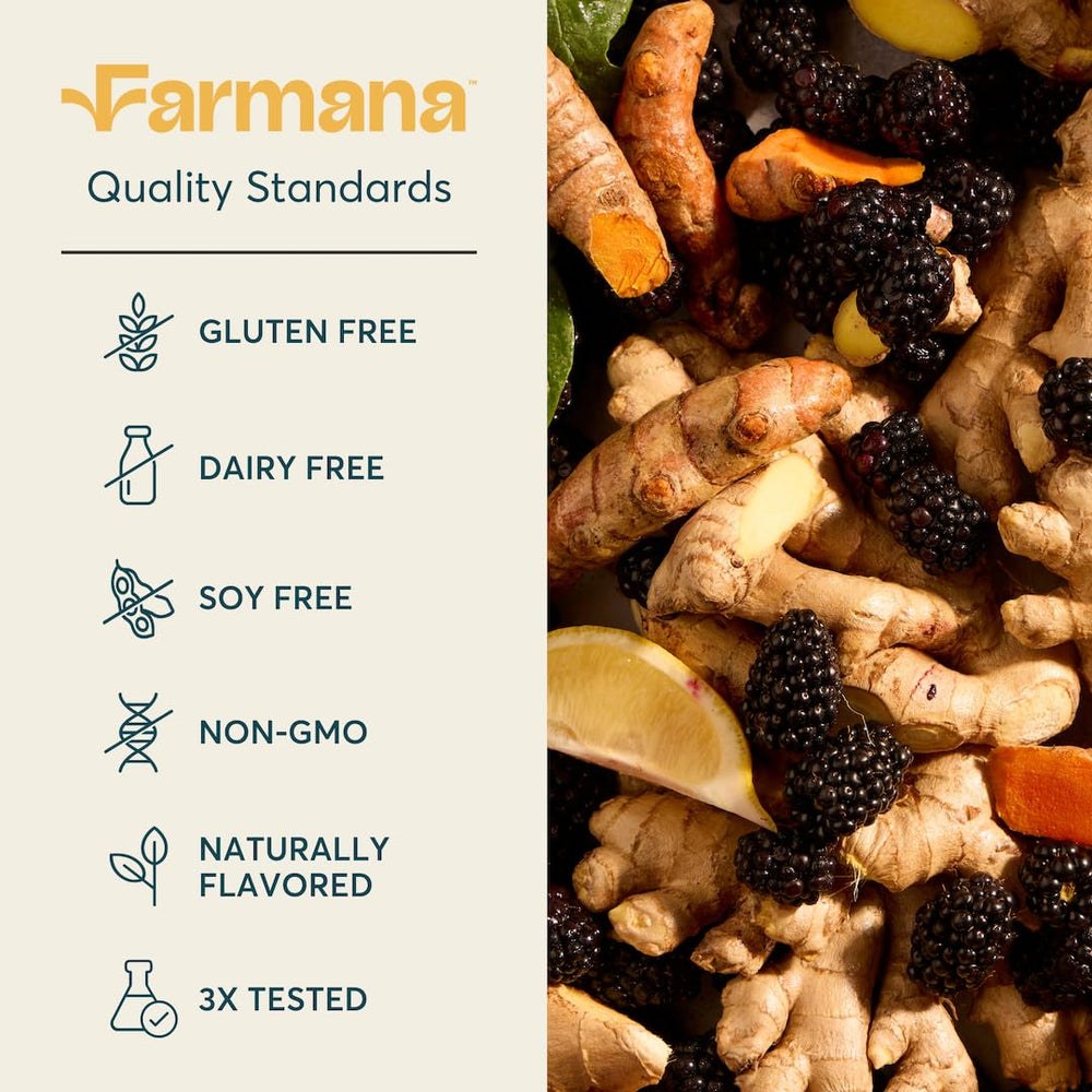 Farmana Immune powder dissolving in water demonstrates quick mix for on-the-go immunity.