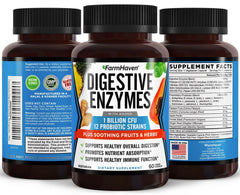 FarmHaven Digestive Enzymes capsules closeup emphasizing enzymes and probiotics for gut health