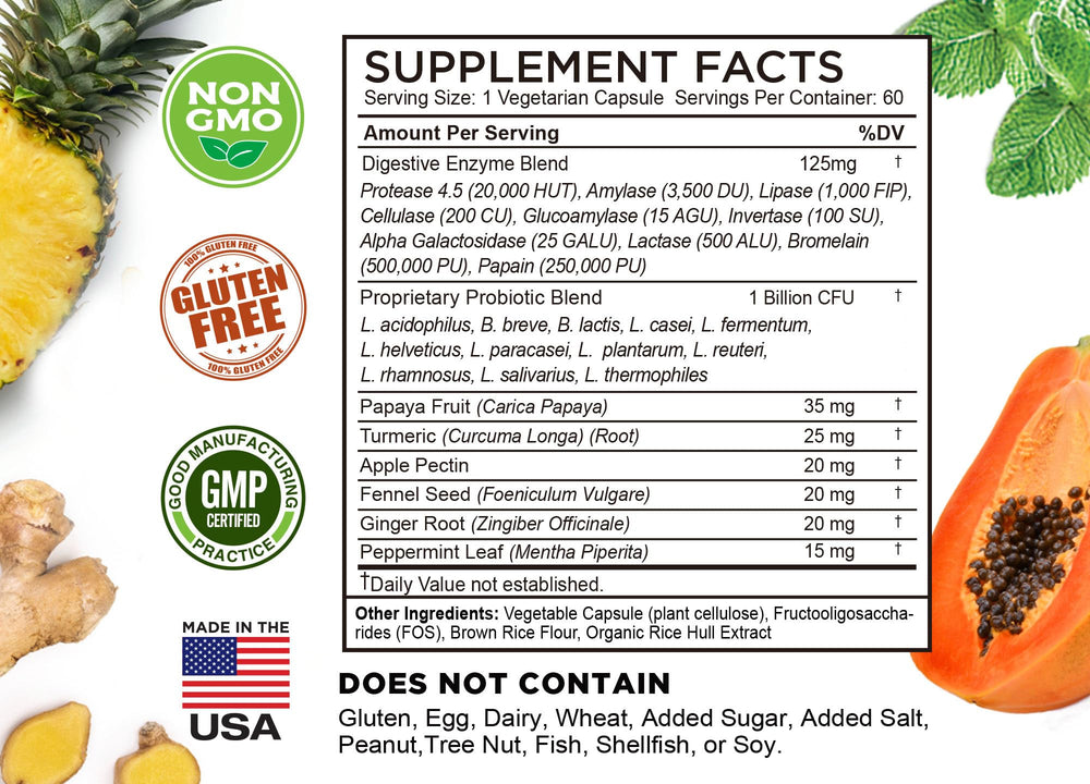 FarmHaven Digestive Enzymes non-GMO label image implying gluten-free and allergen-conscious formulation