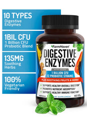 FarmHaven Digestive Enzymes probiotic blend image showcasing 12 strains for GI balance