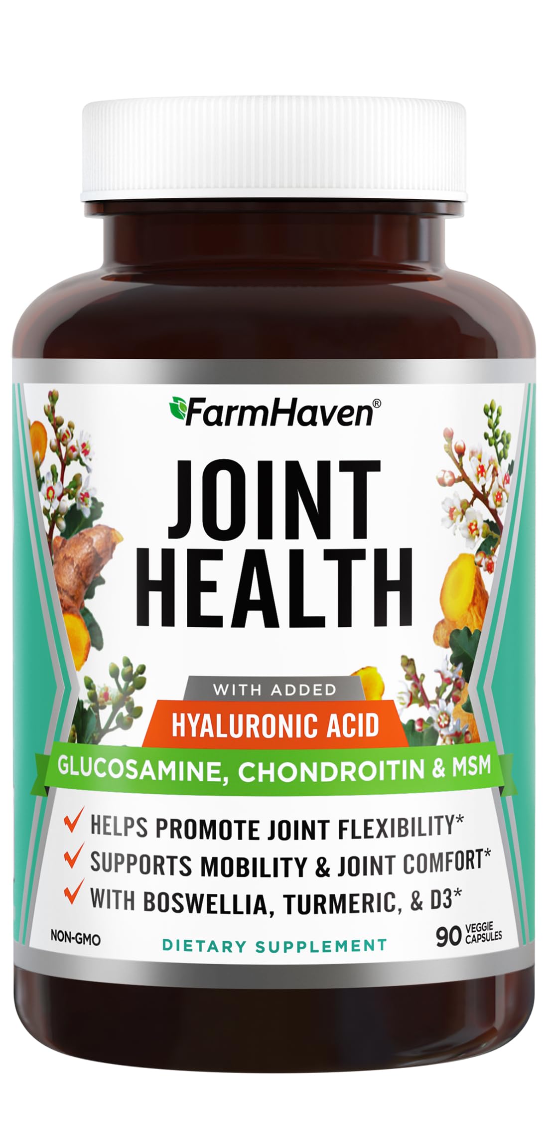 FarmHaven glucosamine chondroitin MSM bottle supports joint mobility for active living