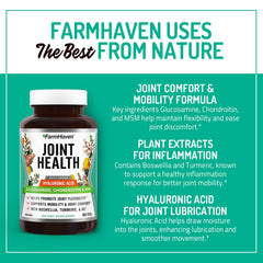 FarmHaven joint-support capsules closeup illustrates plant-based, gluten-free formula for comfort