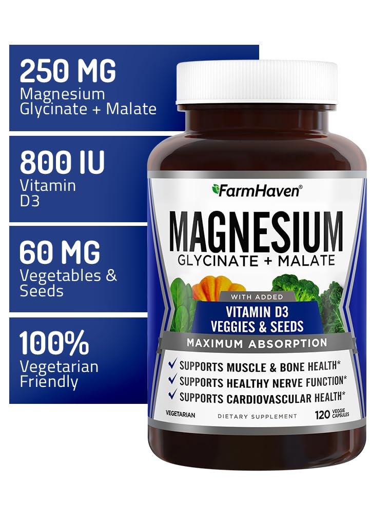 FarmHaven capsules closeup showing chelated magnesium designed for absorption
