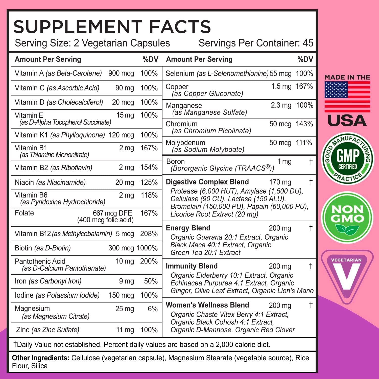 Digestive enzymes featured in FarmHaven Women’s Multivitamin for comfortable daily use