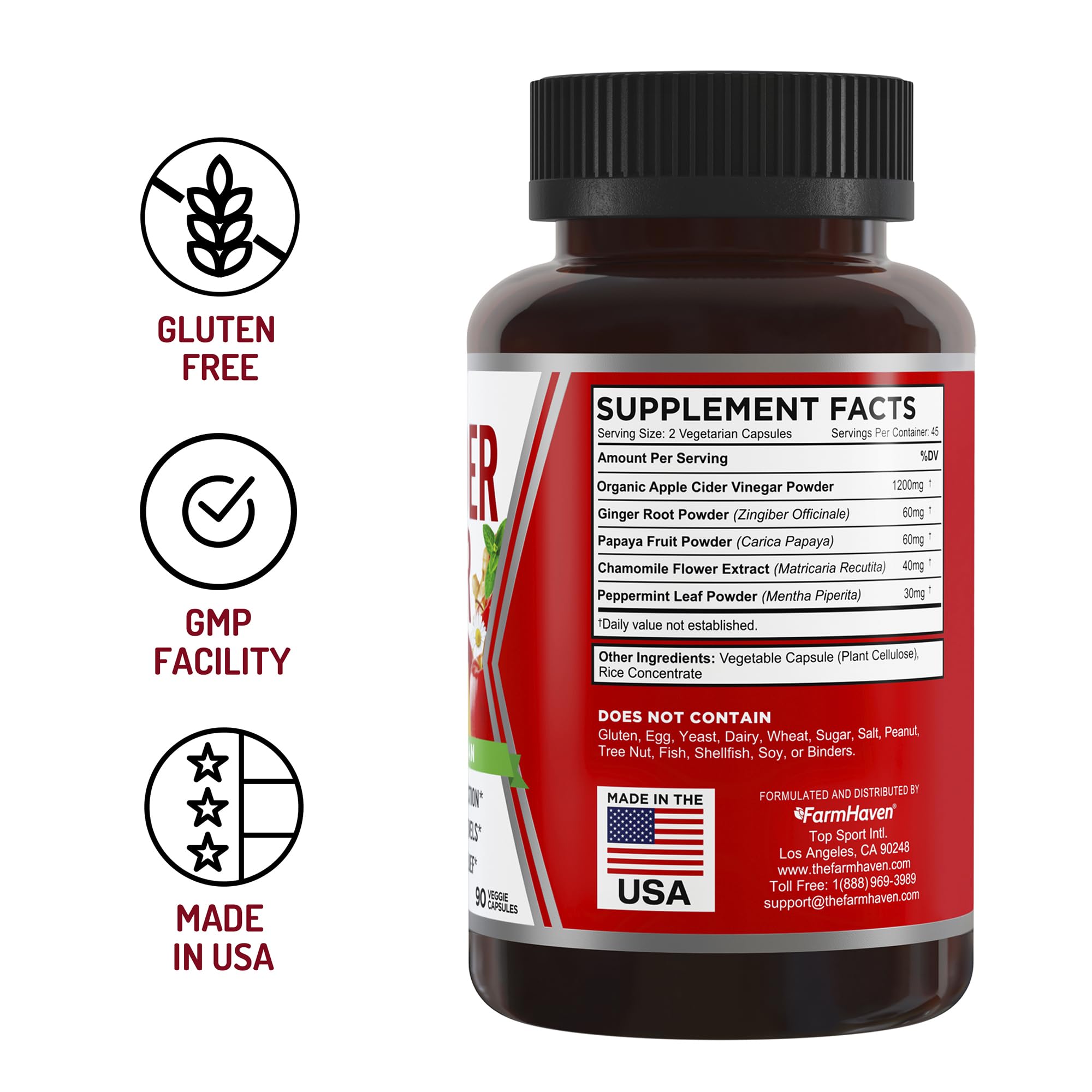 FarmHaven non-GMO vegan ACV capsules with clean ingredients.