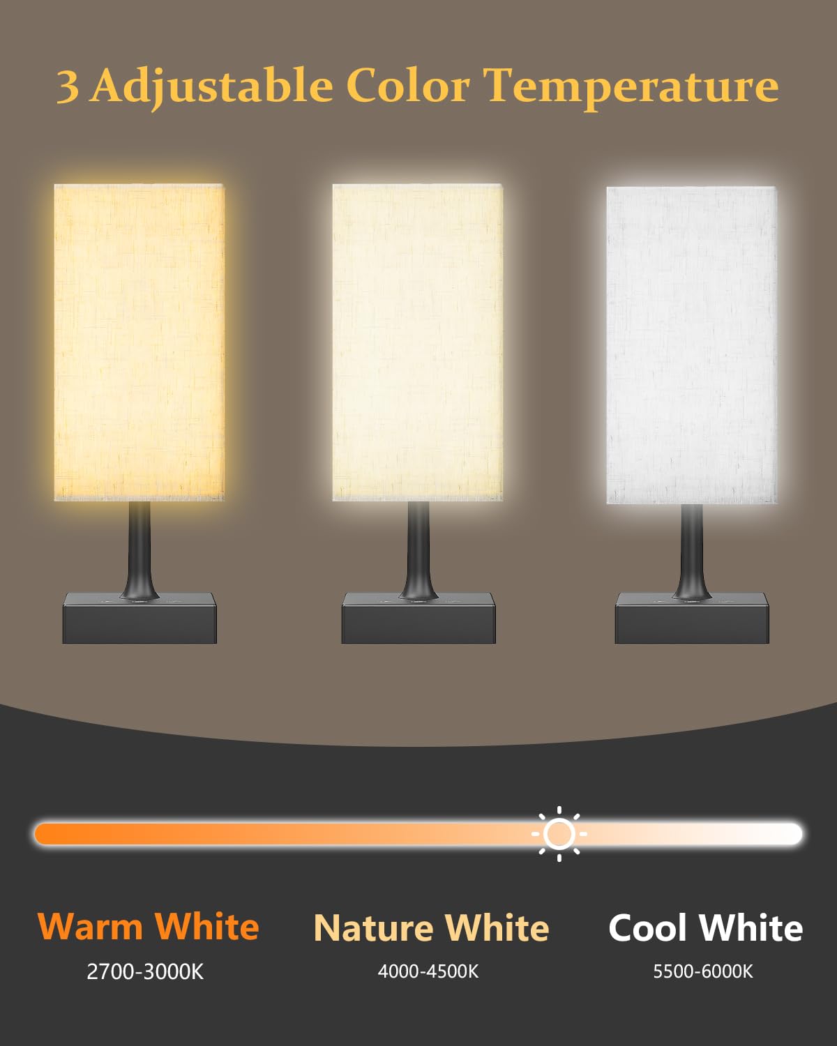 Three color temperatures 2700K, 4000K, 6000K for mood and task lighting