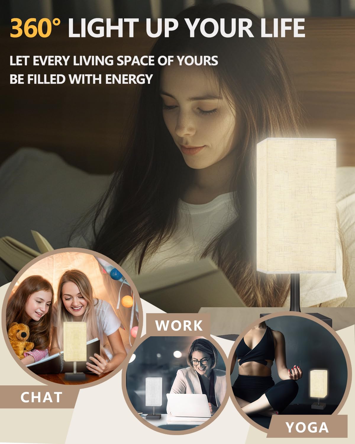 Adjustable brightness on the FARRIDE lamp from dim to bright