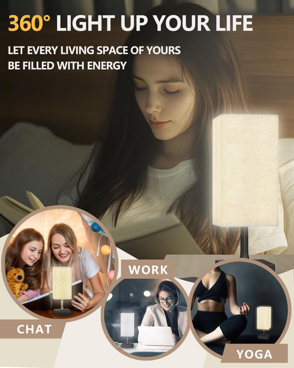Adjustable brightness on the FARRIDE lamp from dim to bright