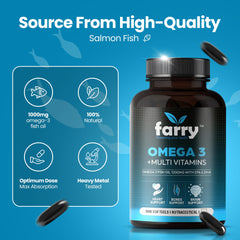 Farry Omega3 bottle on table with multivitamin blend for daily nutrition