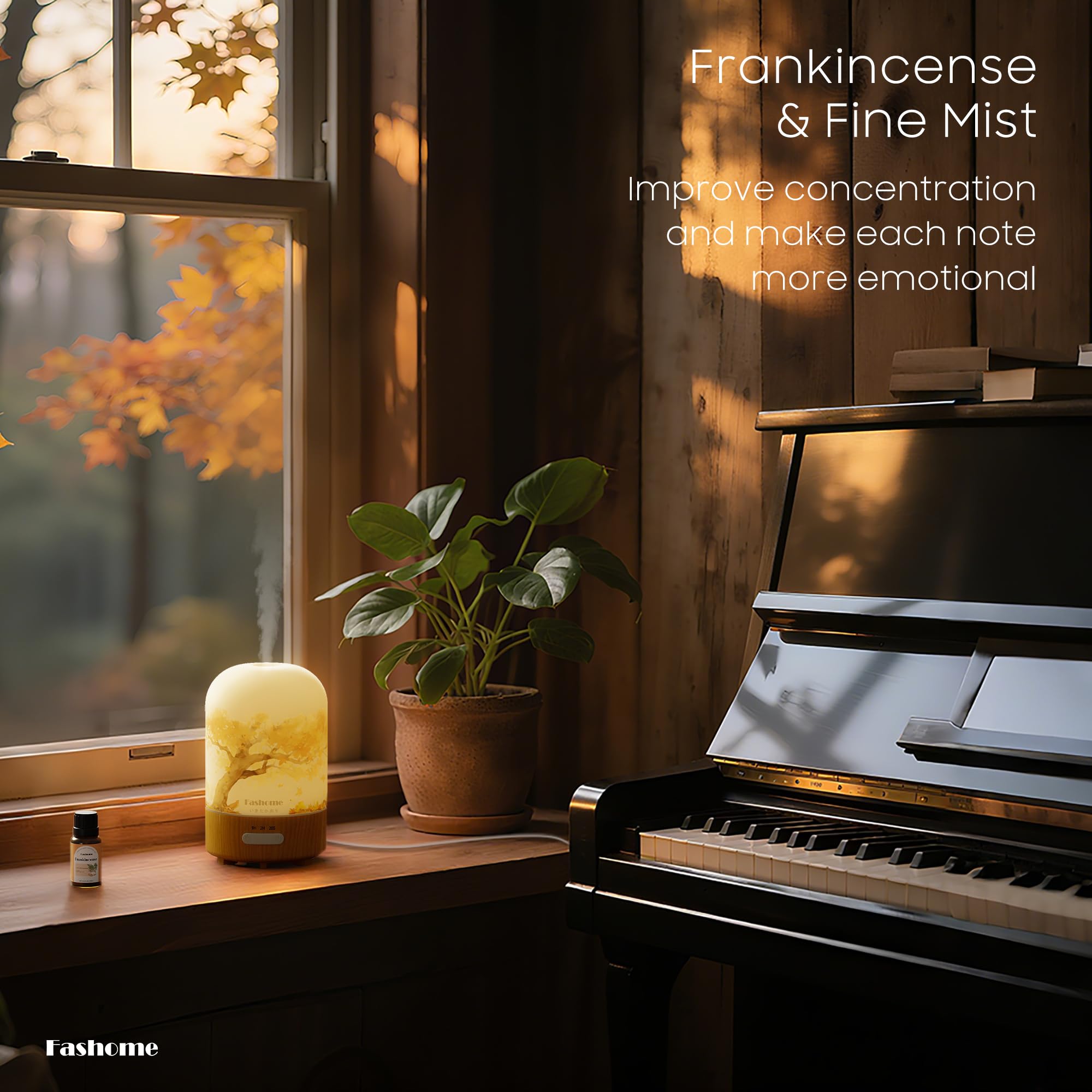 Fashome ultrasonic diffuser mist for consistent, quiet aroma.