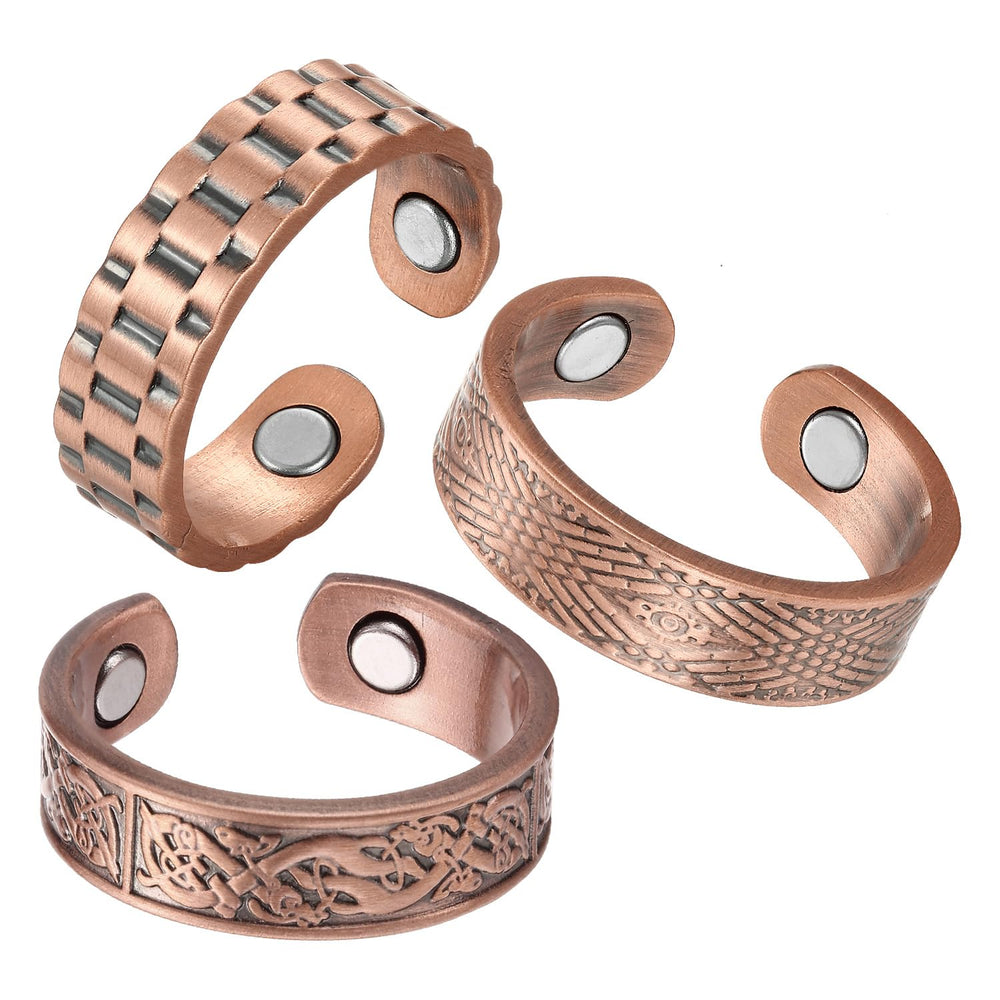 Fashtour 3 Copper Rings with vintage cross closeup for daily style and durability