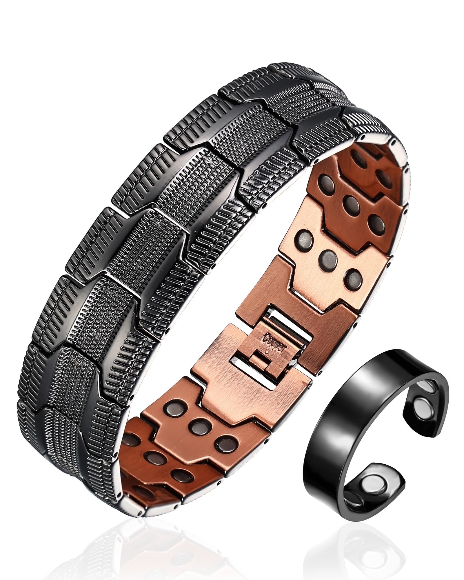 Fashtour 3x copper bracelet closeup shows pure copper texture and strong magnets for everyday wear