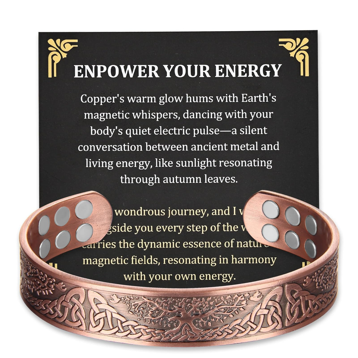 Fashtour copper bracelet close-up showing the magnet arrangement for daily use