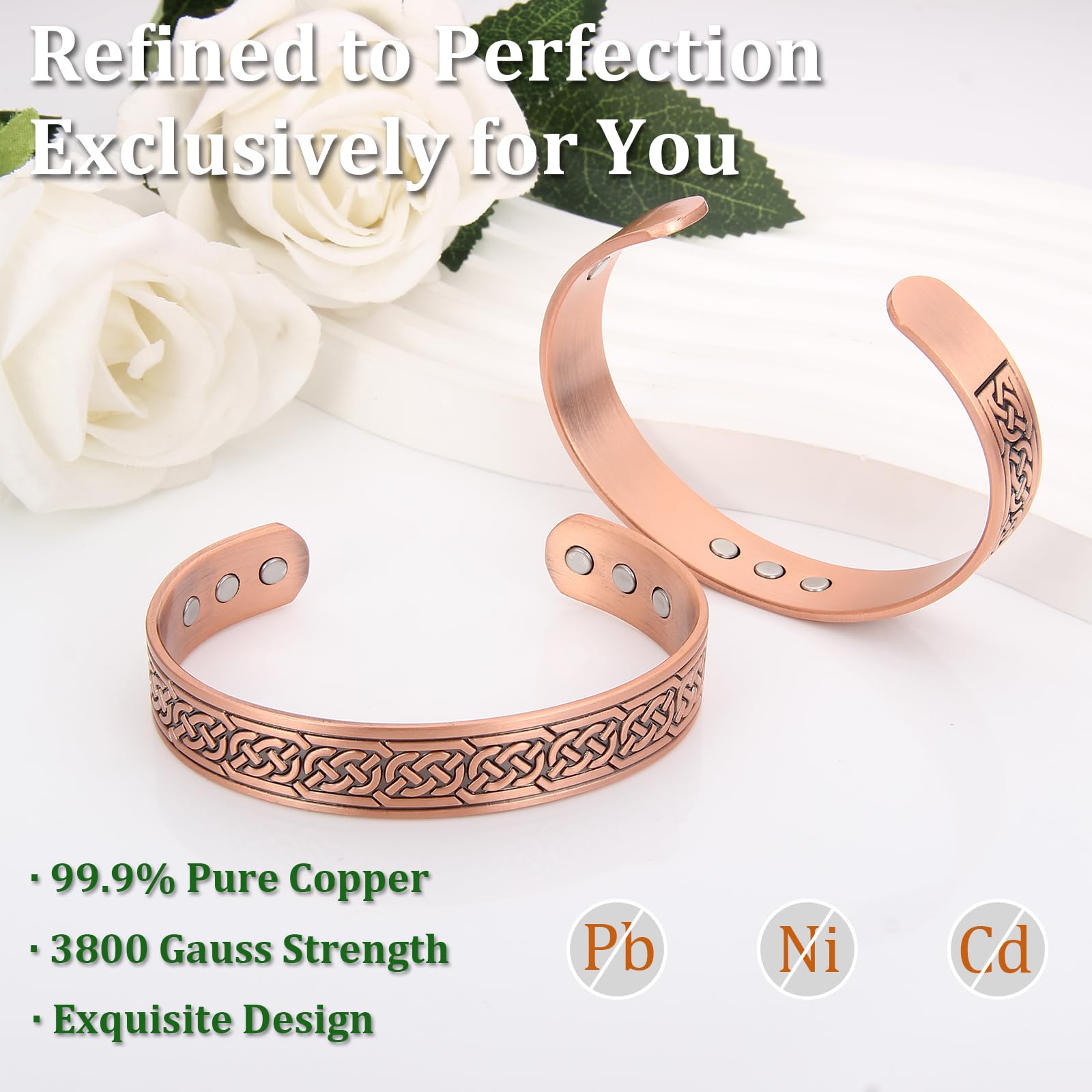 Fashtour Copper Bracelet magnets close-up with 3500 Gauss magnets near the wrist
