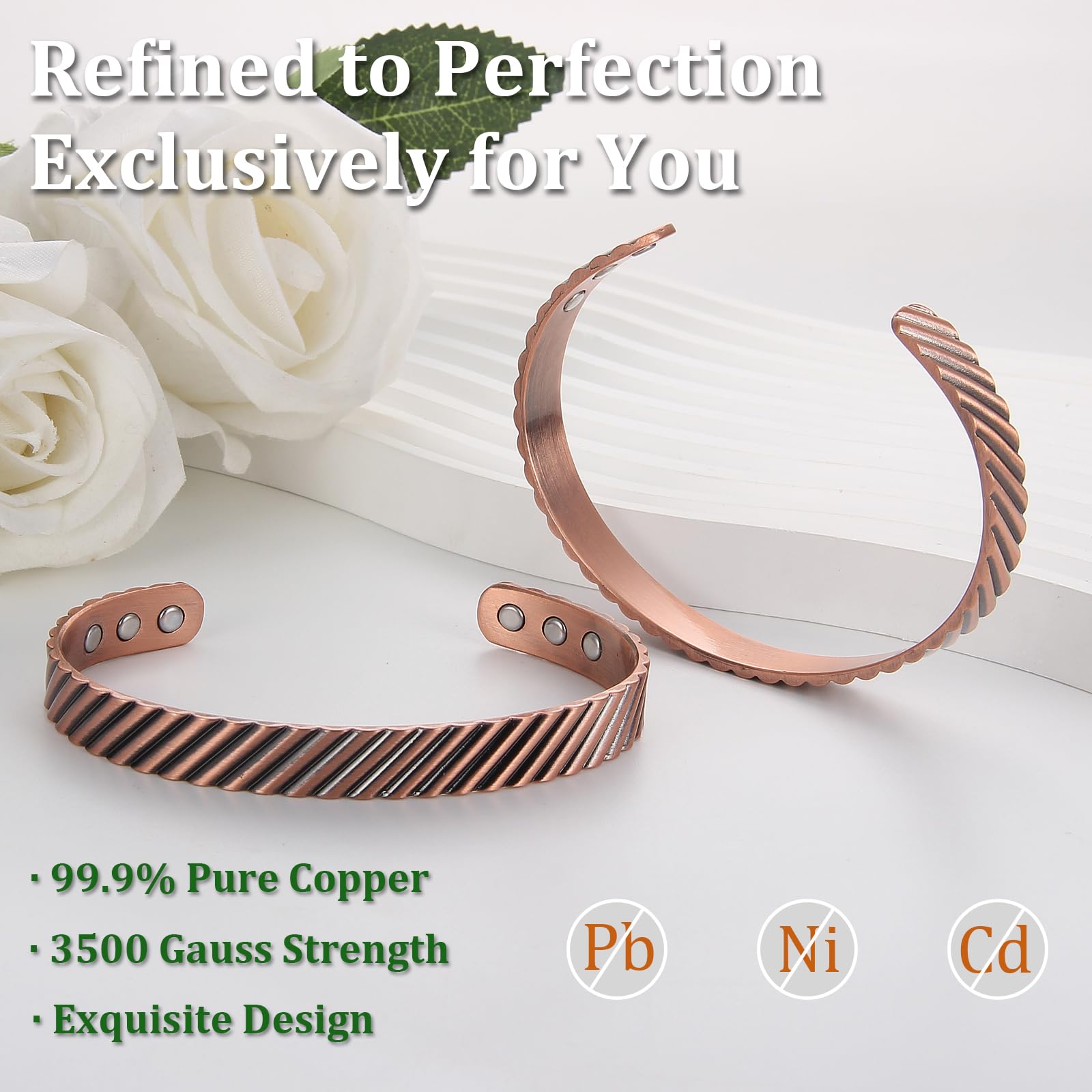 Fashtour copper bracelet for men — side view showing open-ended design.