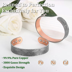 Fashtour copper bracelet on wrist demonstrates adjustable fit for most sizes.