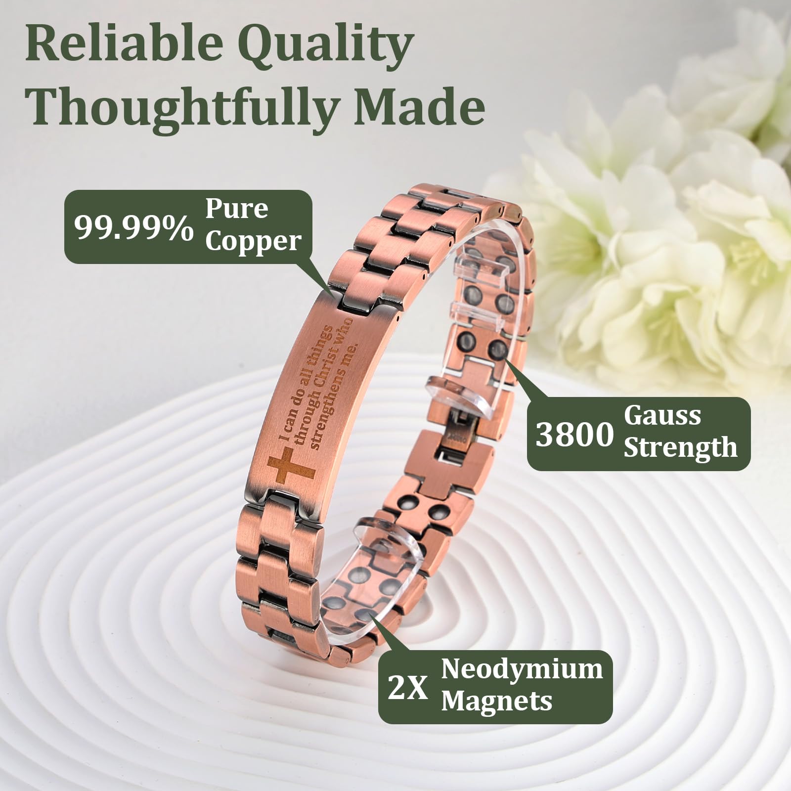Fashtour copper magnetic cross bracelet adjustable-fit demonstrates easy sizing with the included tool